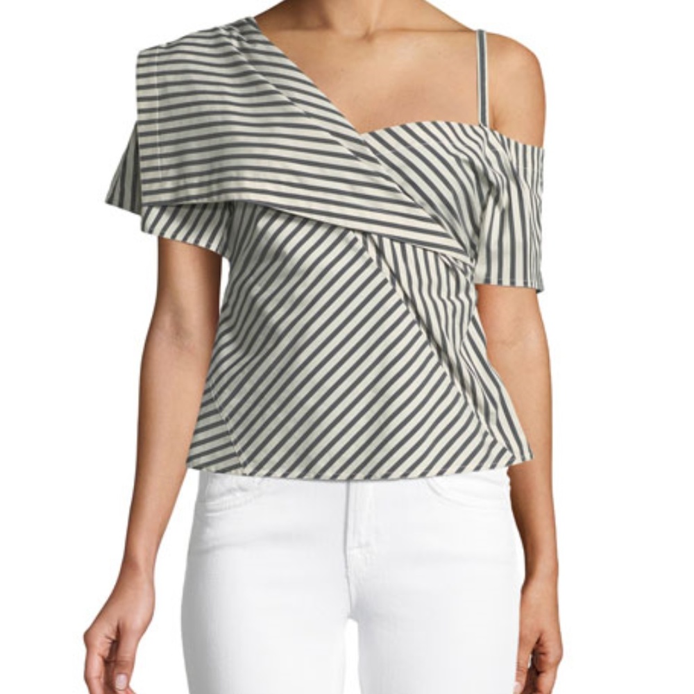 Theory Bryson Striped 1-shoulder Fold-over Top SZP - Picture 3 of 8